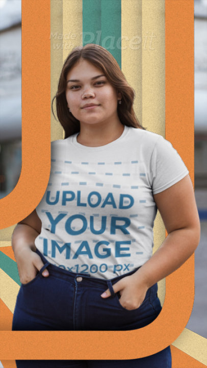 T-Shirt Video of a Smiling Woman Featuring Animated Stripes 3311v