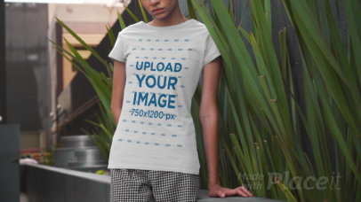 Round-Neck T-Shirt Video of a Woman by an Urban Planter 3387v