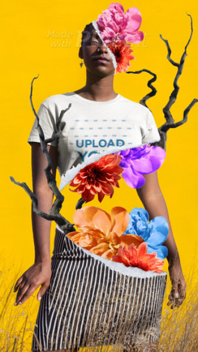 T-Shirt Video of a Woman in a Natural Scenery Featuring Animated Flowers 3304v