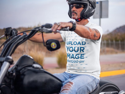 T-Shirt Mockup Featuring a Biker Riding a Motorcycle 20215a