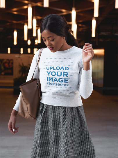 Placeit Asian Woman Wearing a Crew Neck Sweatshirt Template While