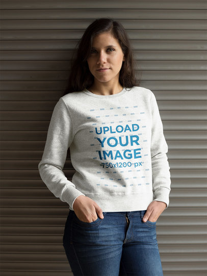 Placeit Pretty Woman Wearing a Crewneck Sweatshirt Template Inside