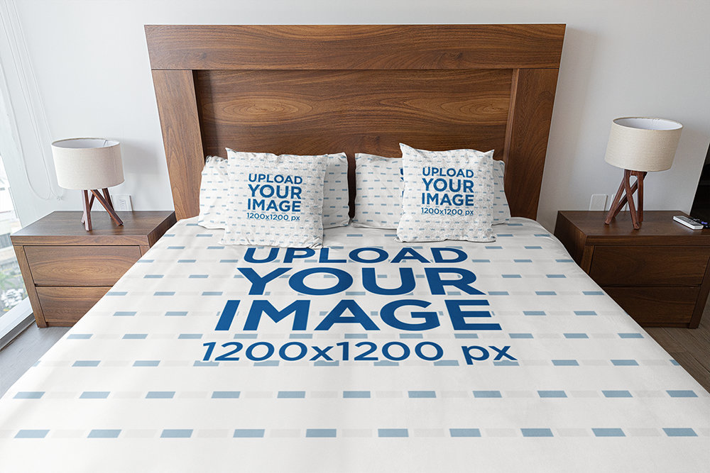 Placeit - Duvet Cover and Pillow Mockup Featuring a Nice Bedroom