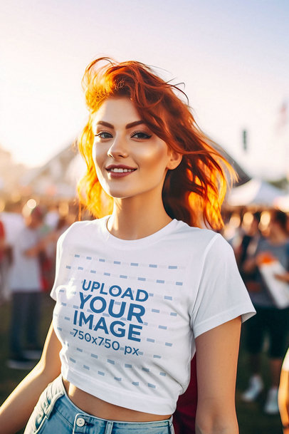 AI-Generated Mockup of a Redhead Woman Wearing a Crop Top at a Concert