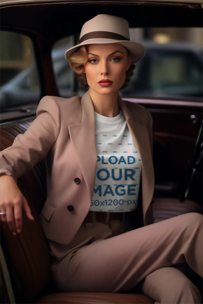 T-Shirt Mockup of an AI-Generated Fashioned Woman in a Retro Aesthetic