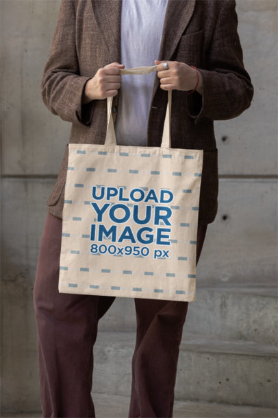 Mockup of a Cropped-Face Person Carrying a Sublimated Tote Bag