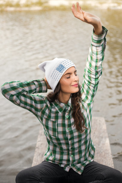 Beanie Mockup Featuring a Peaceful Woman by a Lake 24629