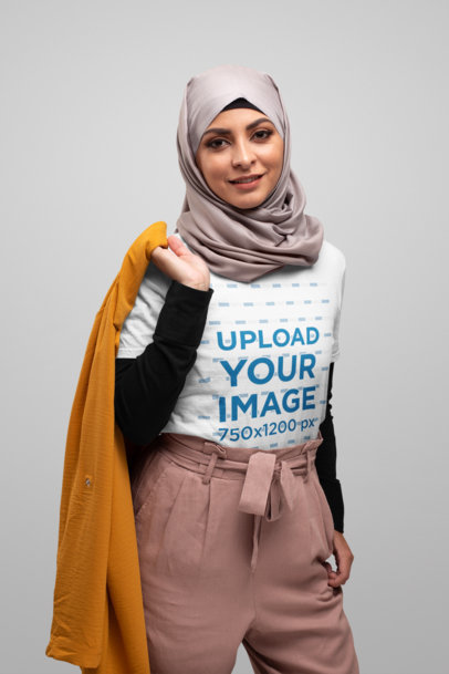 Download Placeit - T-Shirt Mockup of a Woman Wearing a Hijab in a Restaurant