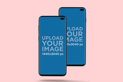Mockup of Two Samsung Galaxy S10 in Portrait Position Against a Plain Backdrop 564-el