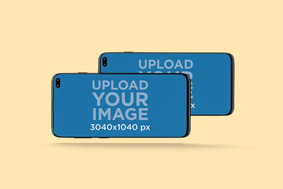 Mockup Featuring Two Samsung Galaxy S10 Floating Against a Solid Color Background 565-el