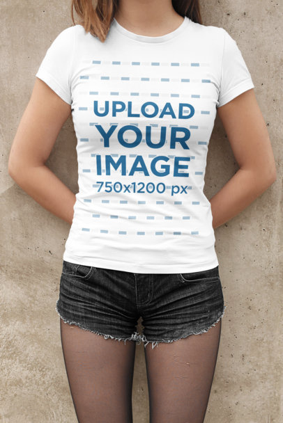 T-Shirt Mockup of a Woman Wearing Short Shorts 2014-el1