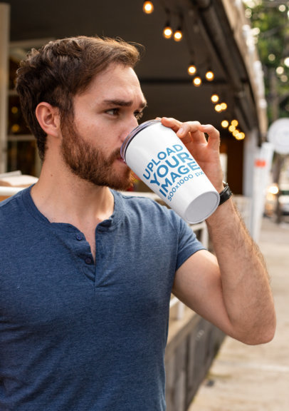 Drinkware Mockup of a Bearded Man Drinking from a Tumbler 24401a