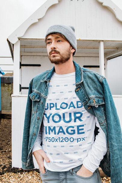 Long Sleeve Tee Mockup of a Serious Bearded Man Posing m2998-r-el2