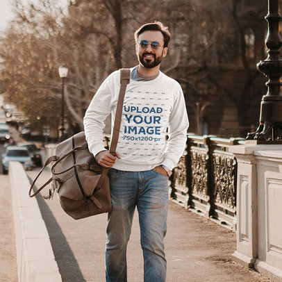 Sweatshirt Mockup of a Bearded Man Walking on a Sidewalk m4238-r-el2