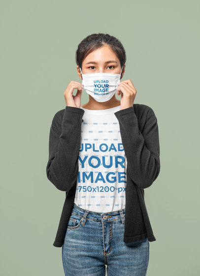 T-Shirt Mockup of a Female Teen Wearing a Face Mask m4682-r-el2