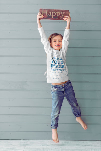 Long Sleeve Tee Mockup Featuring a Jumping Girl with a Happy Sign 45270-r-el2
